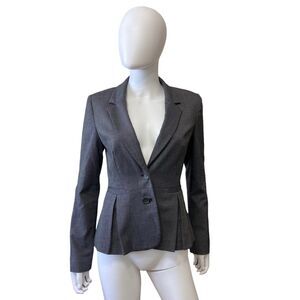 Halogen Womens Career Blazer Jacket In Birdseye Black Single Breasted Size 4